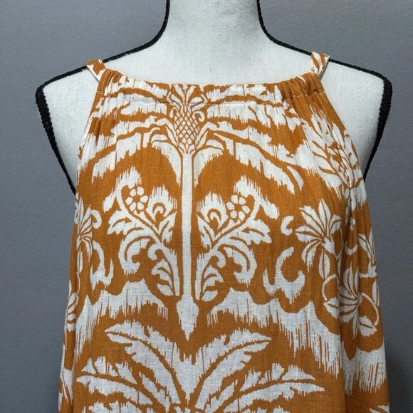 Rachel Zoe Mini Dress XL Halterneck Linen Blend Cover-Up Tropical Floral Resort - Picture 5 of 8